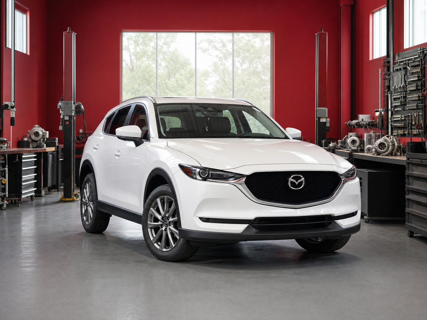 Белый Mazda CX-5 в сервисе по ремонту турбин