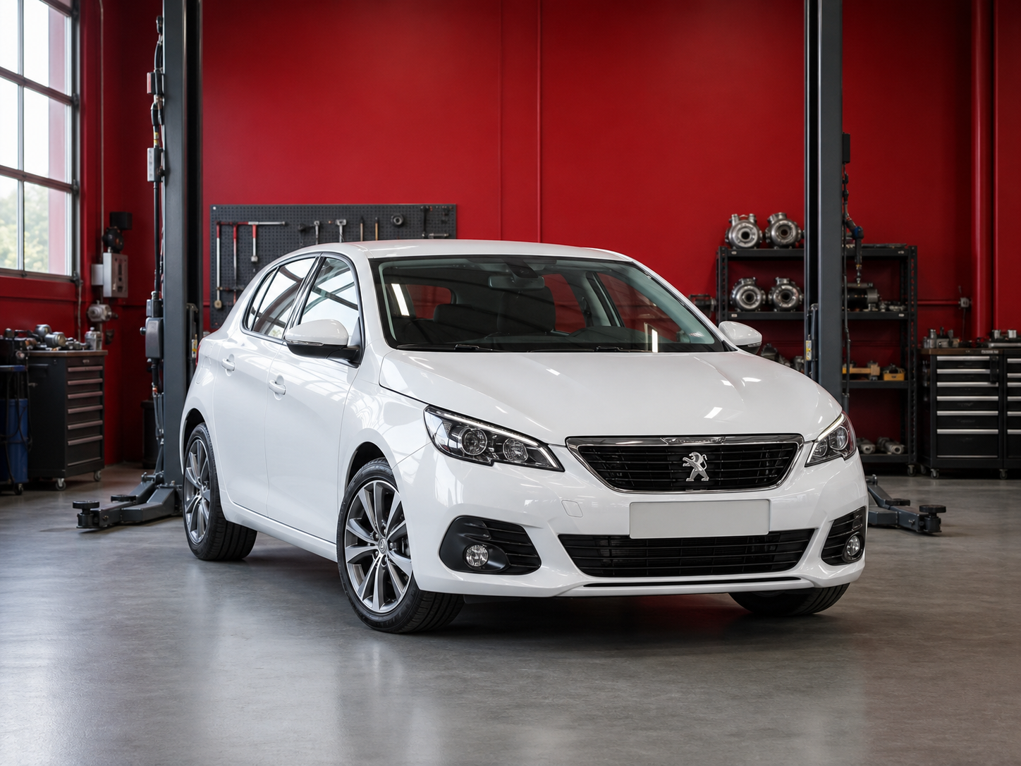 Белый Peugeot 308 в сервисе по ремонту турбин